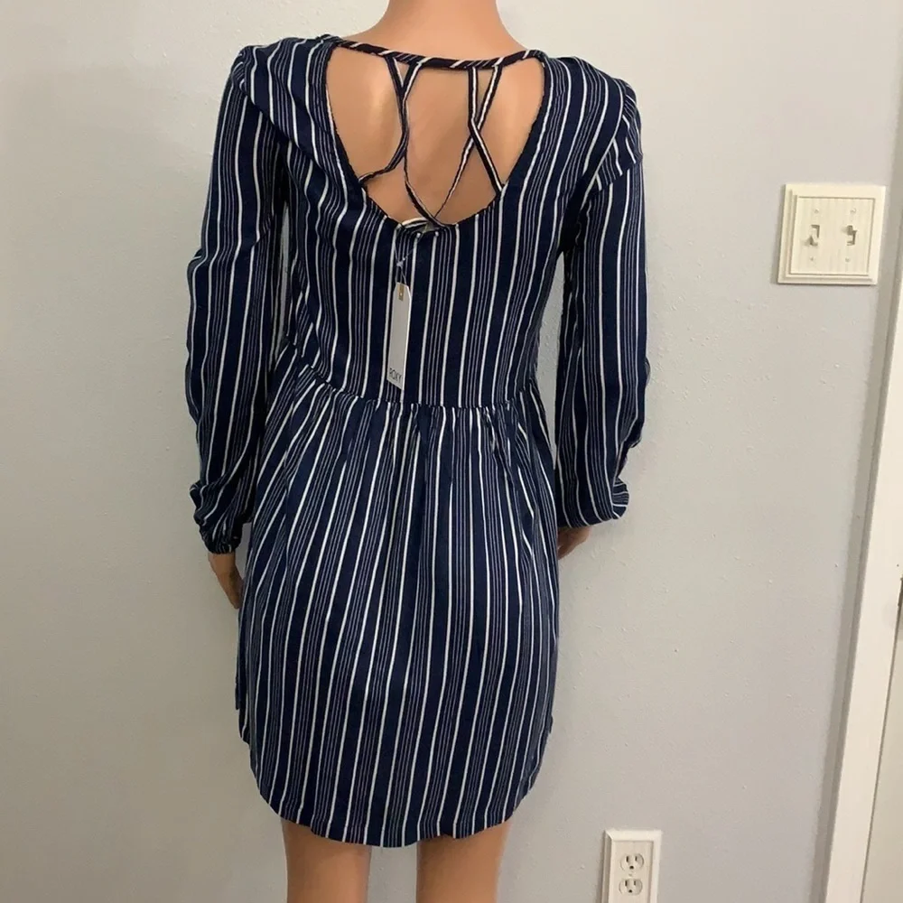 Roxy Women's Highland Escape Horizontal Striped Long Sleeve Navy Skater Dress - Picture 5 of 11